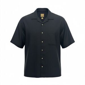 Jos. A. Bank Black Woven Camp Shirt Sz Med Short Sleeve
